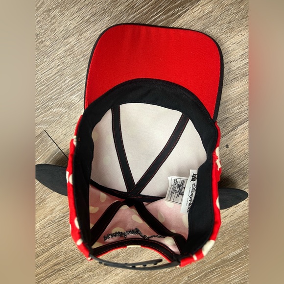 MINNIE MOUSE EARS DISNEY PARKS YOUTH BASEBALL CAP POLKA DOT ADJUSTABLE RED/BLK! - Picture 5 of 9